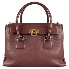 SALVATORE FERRAGAMO Burgundy Leather Pebble Grain Sofia Handbag