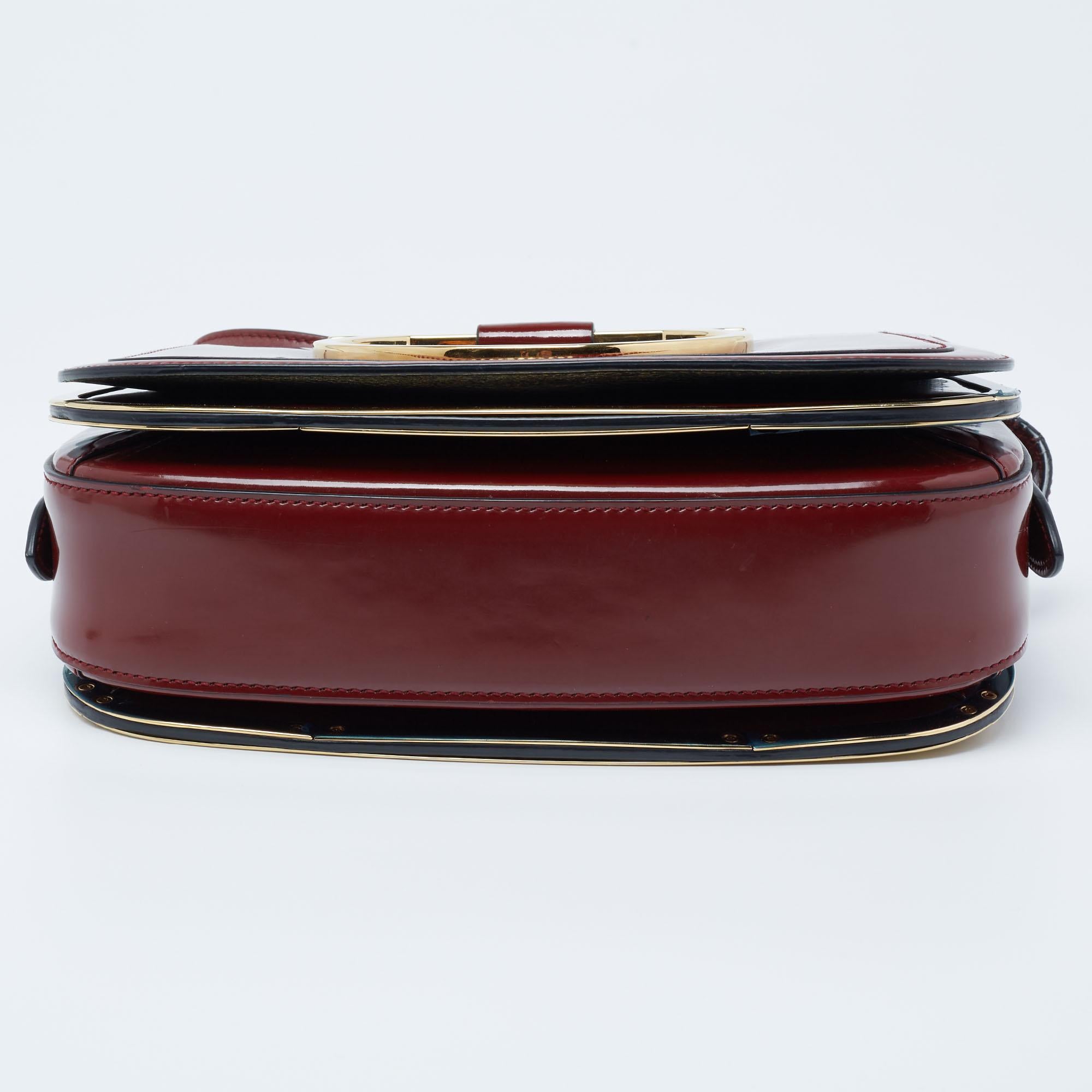 Women's Salvatore Ferragamo Burgundy Patent Leather Gancini Flap Shoulder Bag