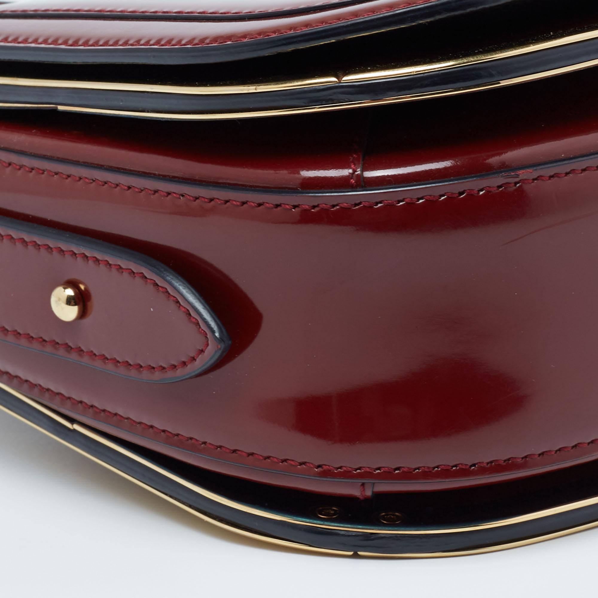 Salvatore Ferragamo Burgundy Patent Leather Gancini Flap Shoulder Bag 1
