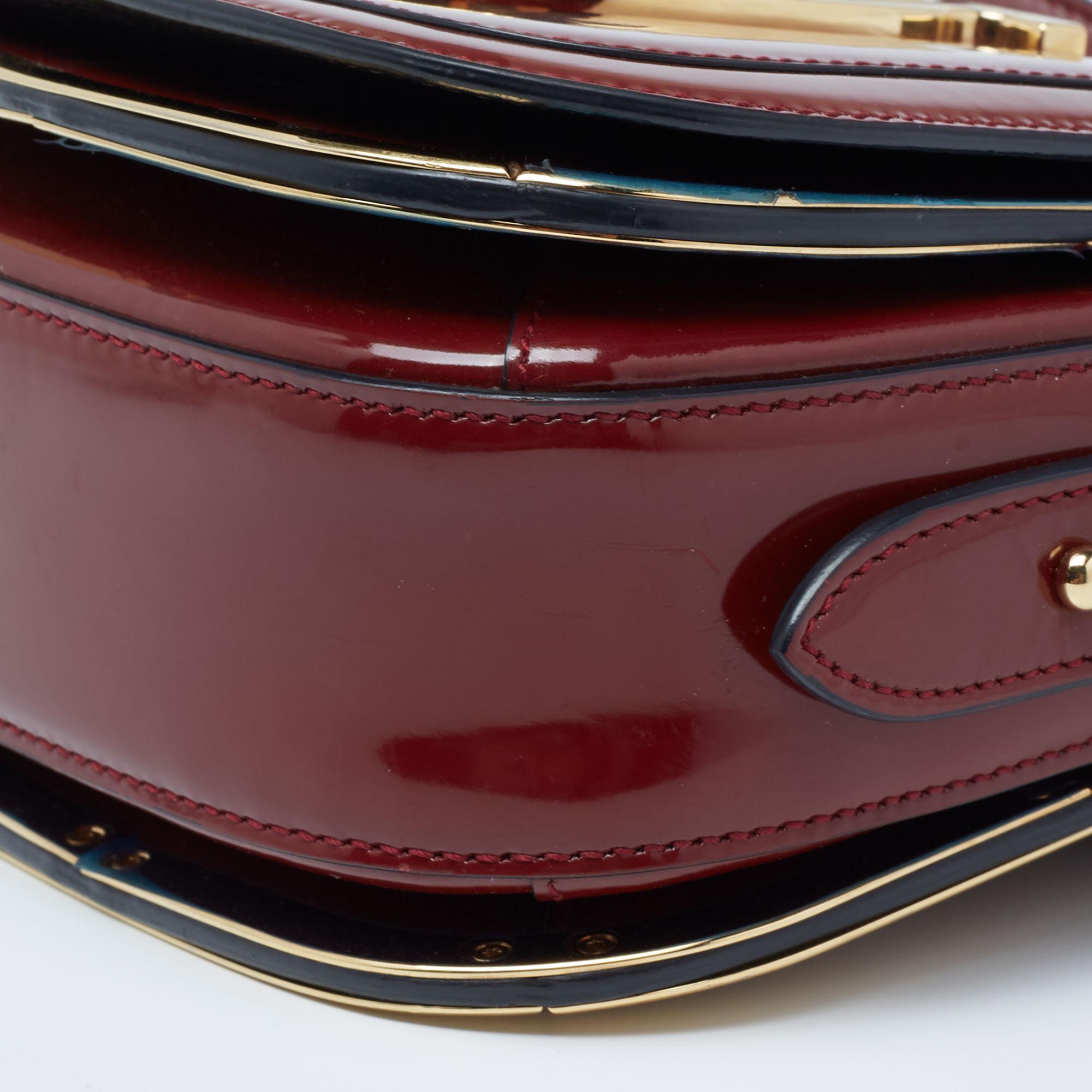 Salvatore Ferragamo Burgundy Patent Leather Gancini Flap Shoulder Bag 2