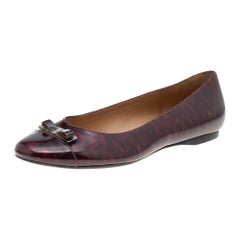 Salvatore Ferragamo Burgundy Patent Leather Vara Bow Flats Size 38.5