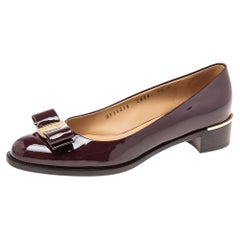 Salvatore Ferragamo Burgundy Patent Leather Vara Bow Pumps Size 36