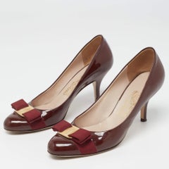 Salvatore Ferragamo Burgundy Patent Vara Bow Pumps Size 36.5