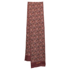Salvatore Ferragamo Burgundy Printed Silk Scarf