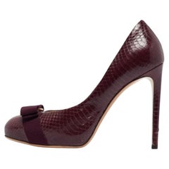 Salvatore Ferragamo Burgundy Python Vara Bow Pumps Size 38