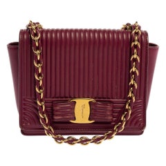 Salvatore Ferragamo Burgundy Quilted Leather Mini Vara Bow Crossbody Bag