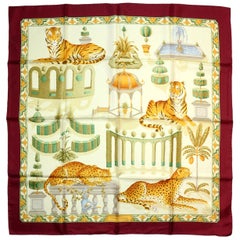 Salvatore Ferragamo Burgundy Red/Cream Leopard Silk Scarf 90cm