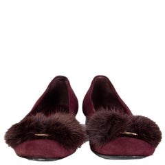 SALVATORE FERRAGAMO burgundy suede VARINA MINK BOW Flats Shoes 7 C