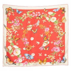 Used Salvatore Ferragamo Butterfly 
Floral Print Scarf