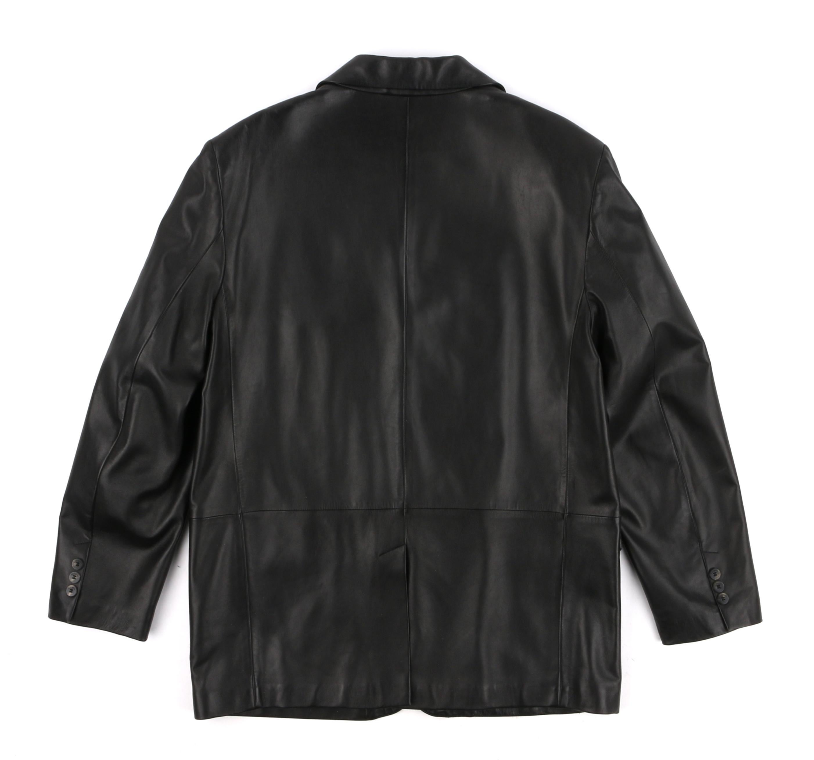 Noir SALVATORE FERRAGAMO - Manteau de sport en cuir marron foncé à 3 boutons pour homme, circa années 2000 en vente