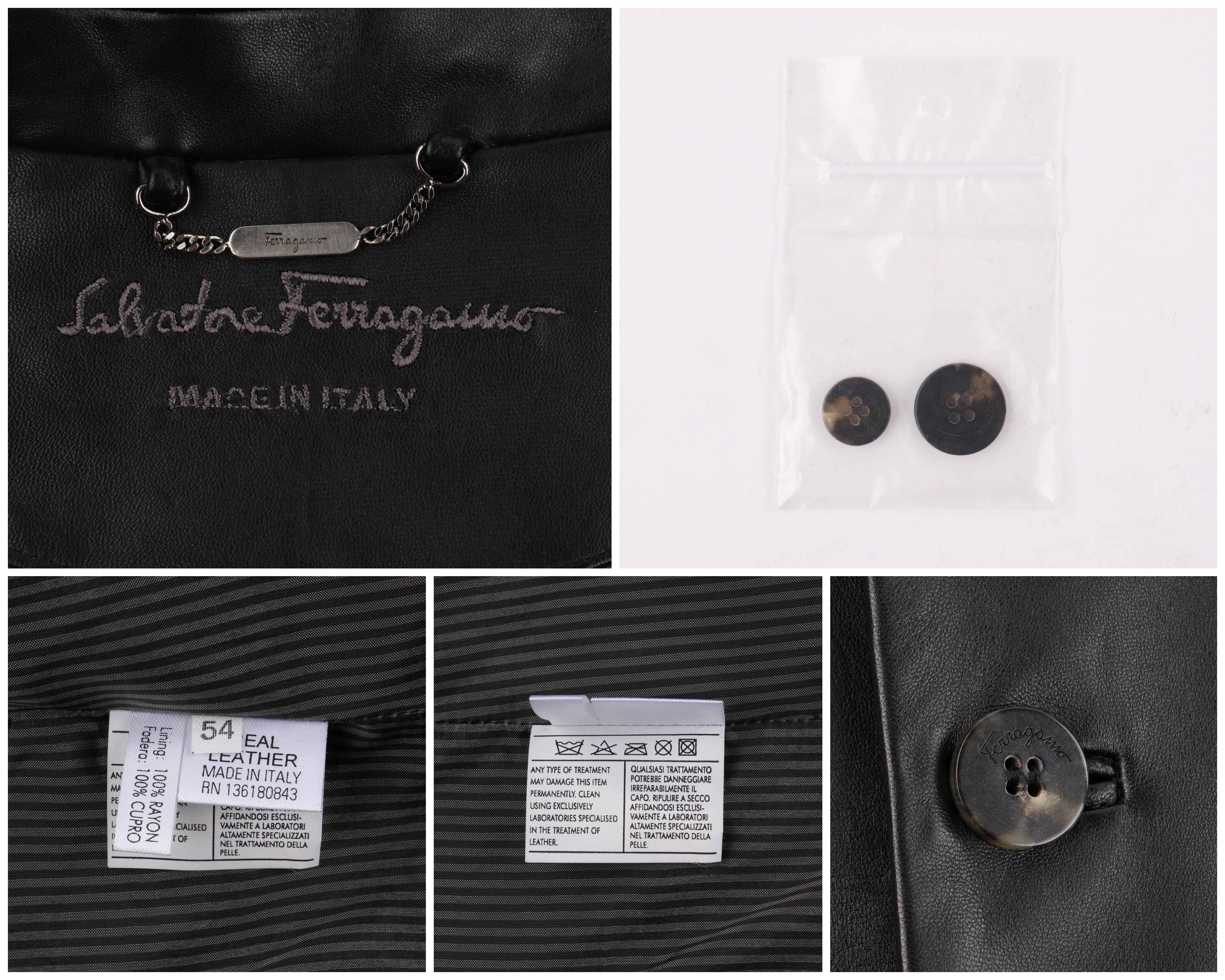 SALVATORE FERRAGAMO - Manteau de sport en cuir marron foncé à 3 boutons pour homme, circa années 2000 Pour hommes en vente