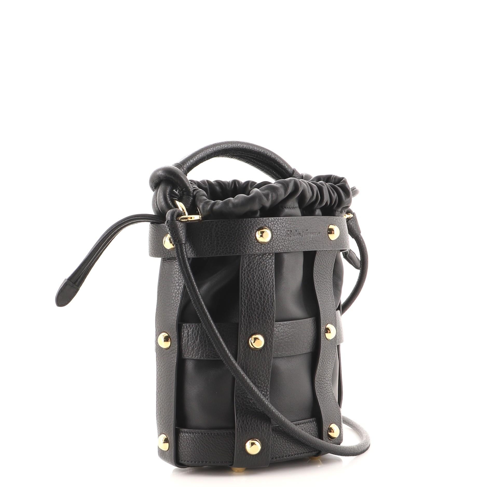 Salvatore Ferragamo Cage Bucket Bag Leather Small In Good Condition In NY, NY