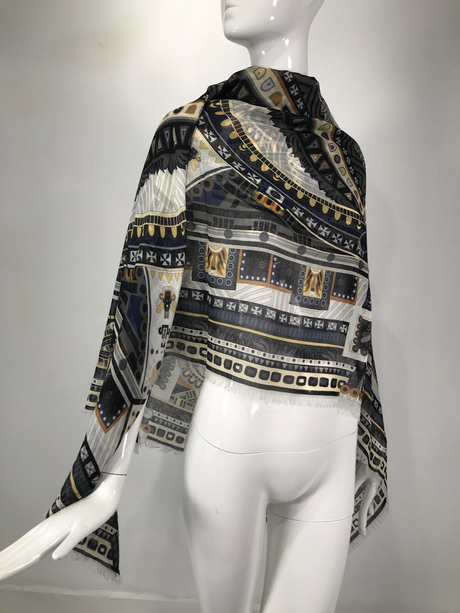 Salvatore Ferragamo Cashmere & Silk Geometric Print Shawl In Good Condition In West Palm Beach, FL