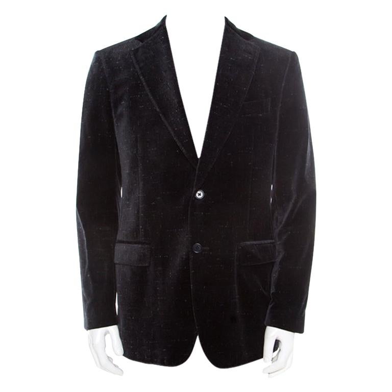 Salvatore Ferragamo Anthrazitgrauer bedruckter Samtblazer XL