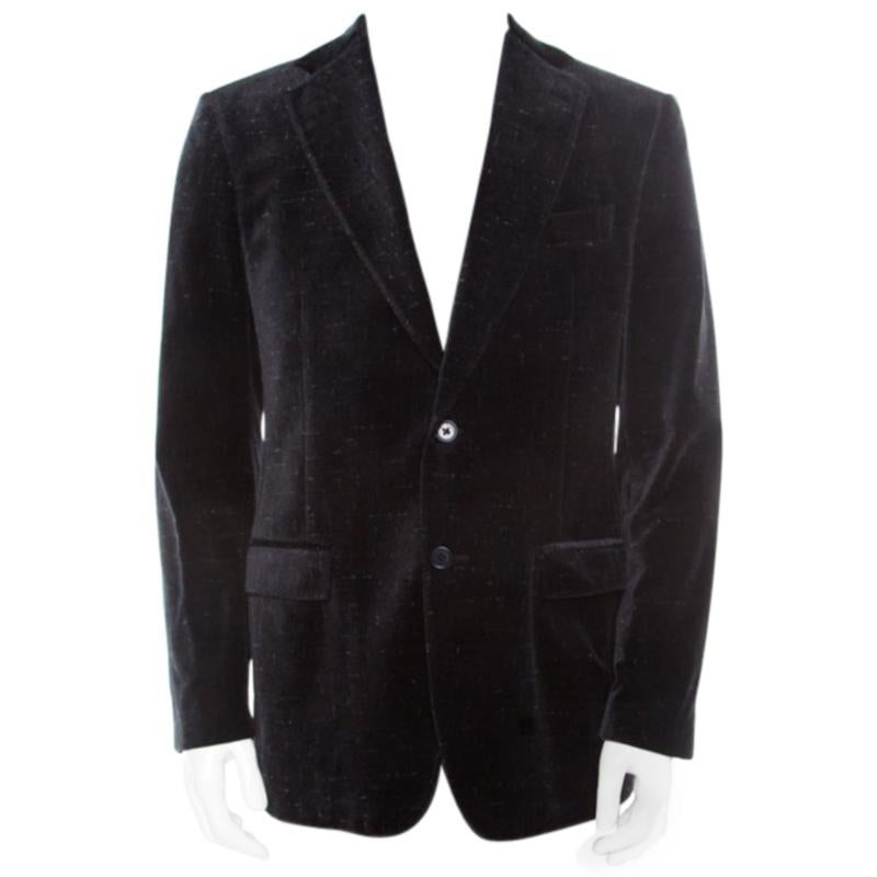 Salvatore Ferragamo Charcoal Grey Printed Velvet Blazer XL