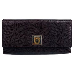 Salvatore Ferragamo Chocolate Brown Lizard Shoulder Clutch Bag GH