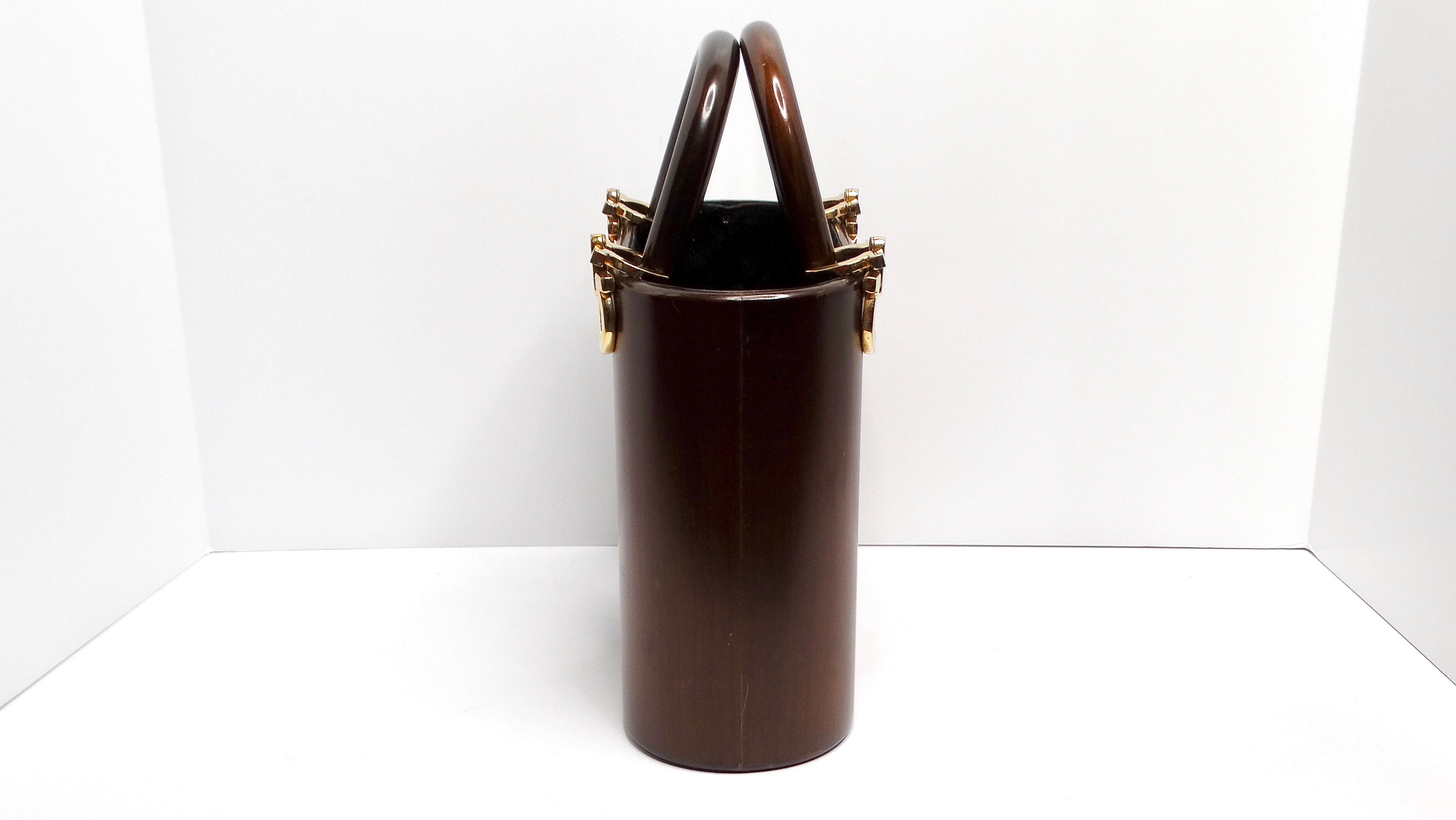 Brown Salvatore Ferragamo Circa 1990s Gancini Wooden Vintage Handbag