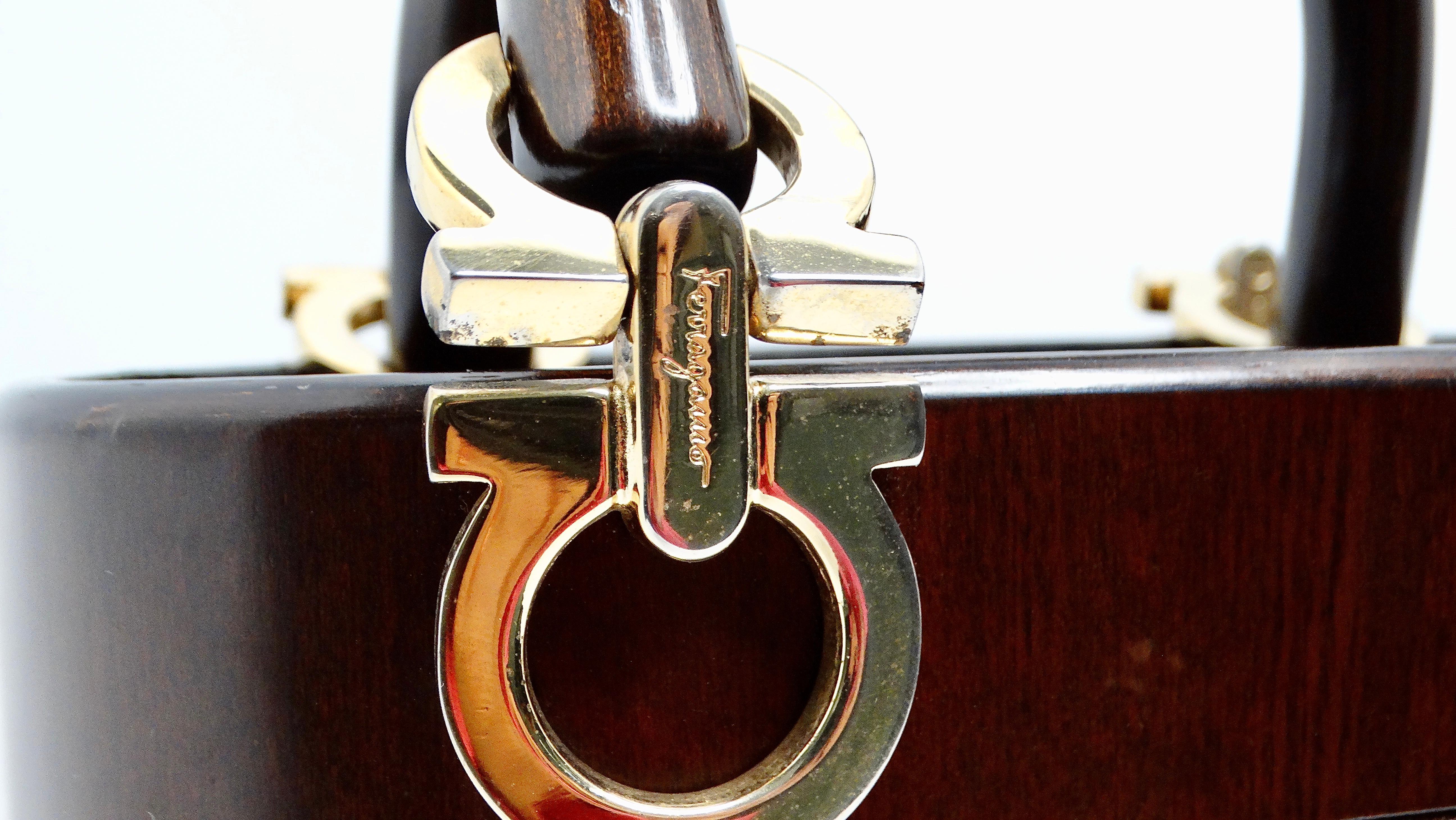 Salvatore Ferragamo Circa 1990s Gancini Wooden Vintage Handbag In Good Condition In Scottsdale, AZ