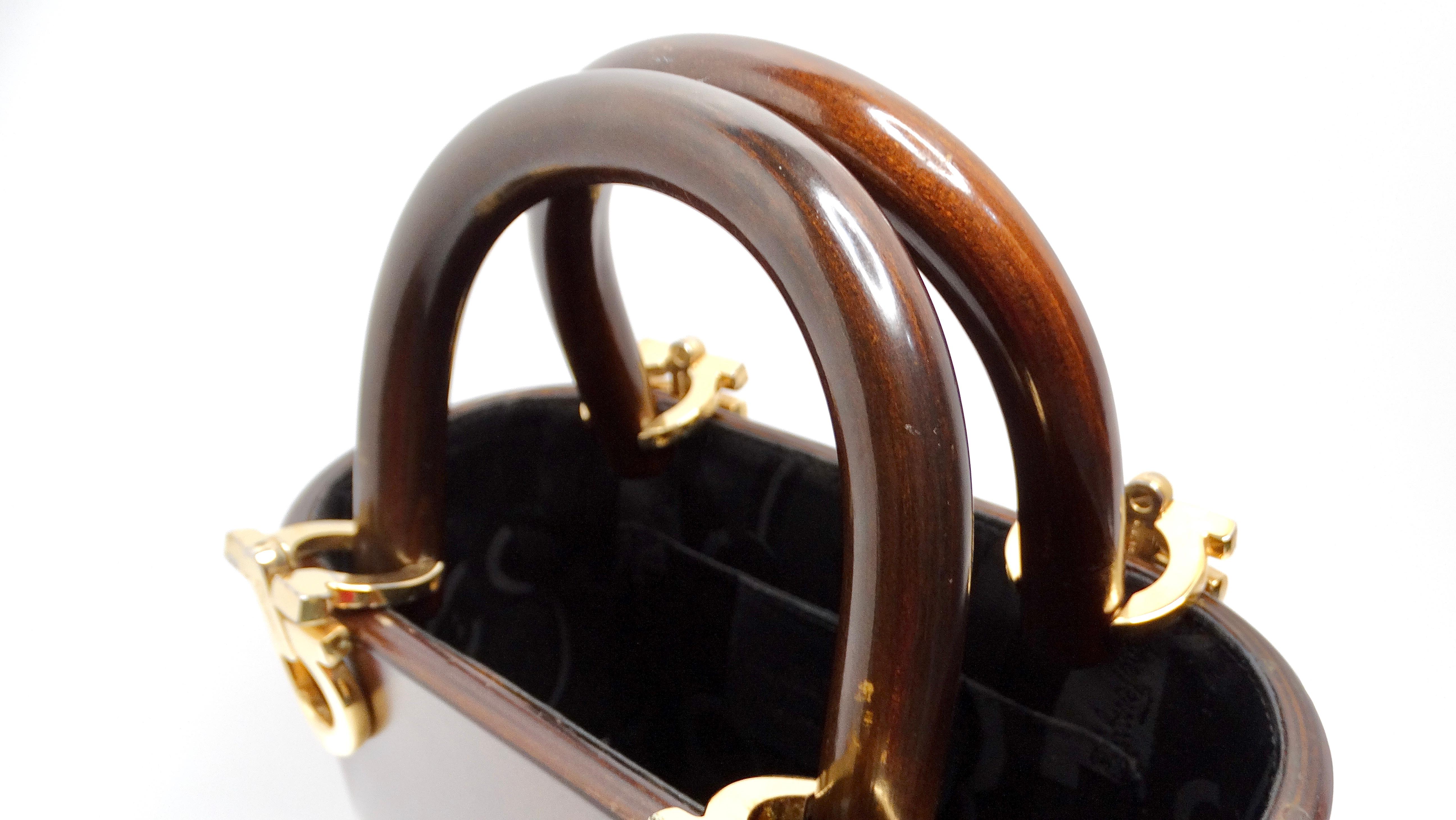 Salvatore Ferragamo Circa 1990s Gancini Wooden Vintage Handbag 1