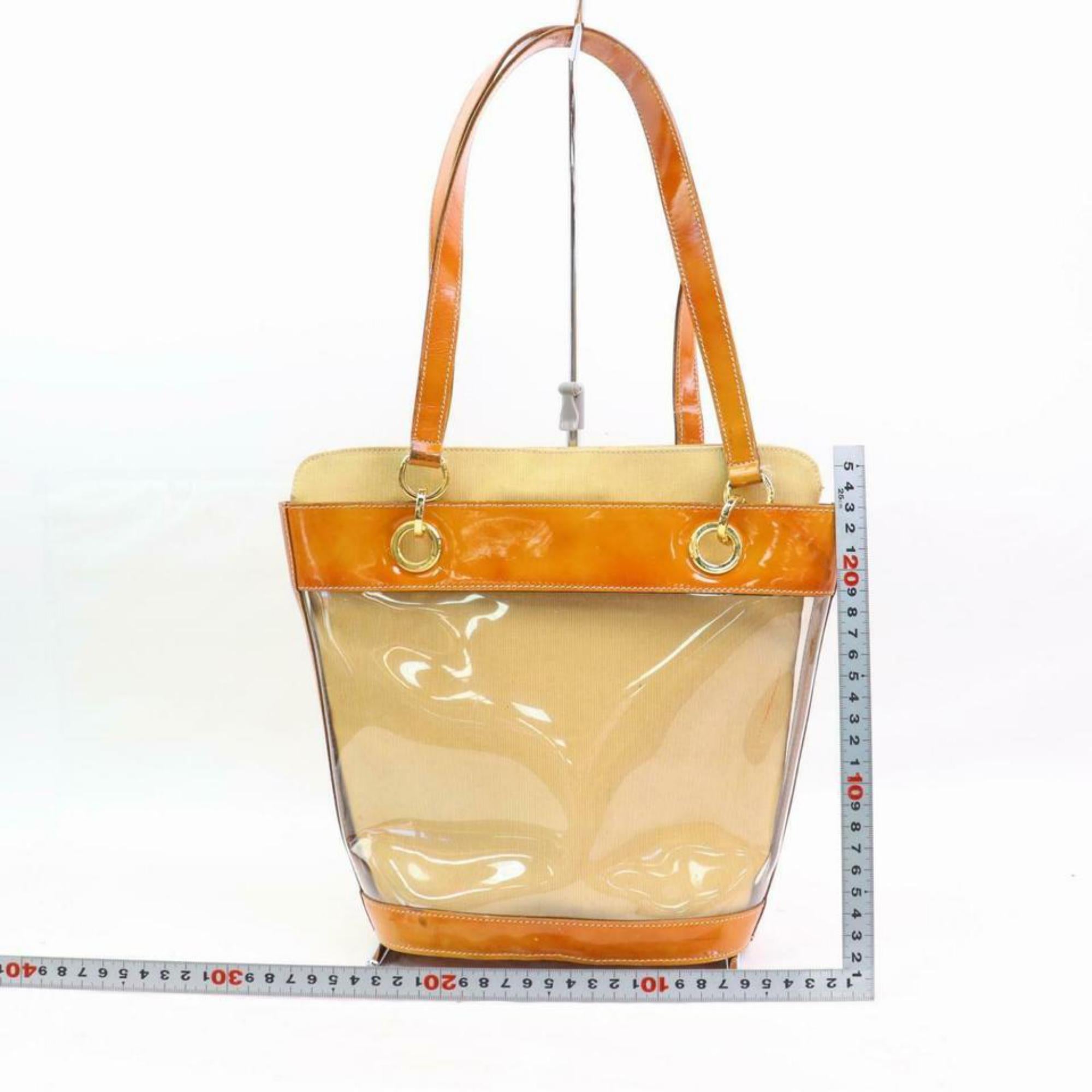 Women's Salvatore Ferragamo Clear  Bucket Tote 870246 Brown Vinyl Shoulder Bag For Sale