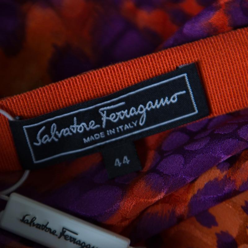 Women's Salvatore Ferragamo Clementine Animal Printed Silk One Shoulder Dress M