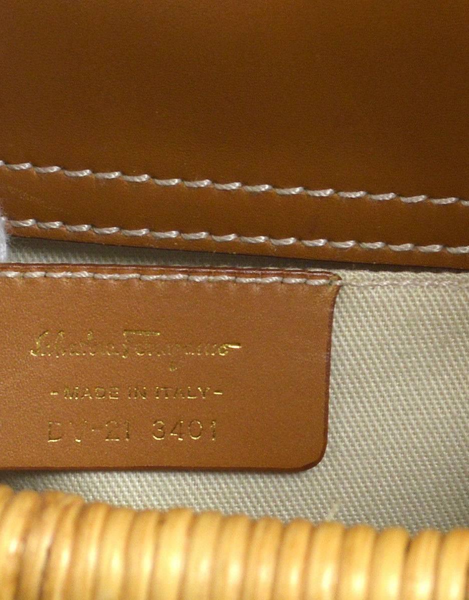 Women's Salvatore Ferragamo Cognac Basket Weave Gold Top Handle Satchel Picnic Bag