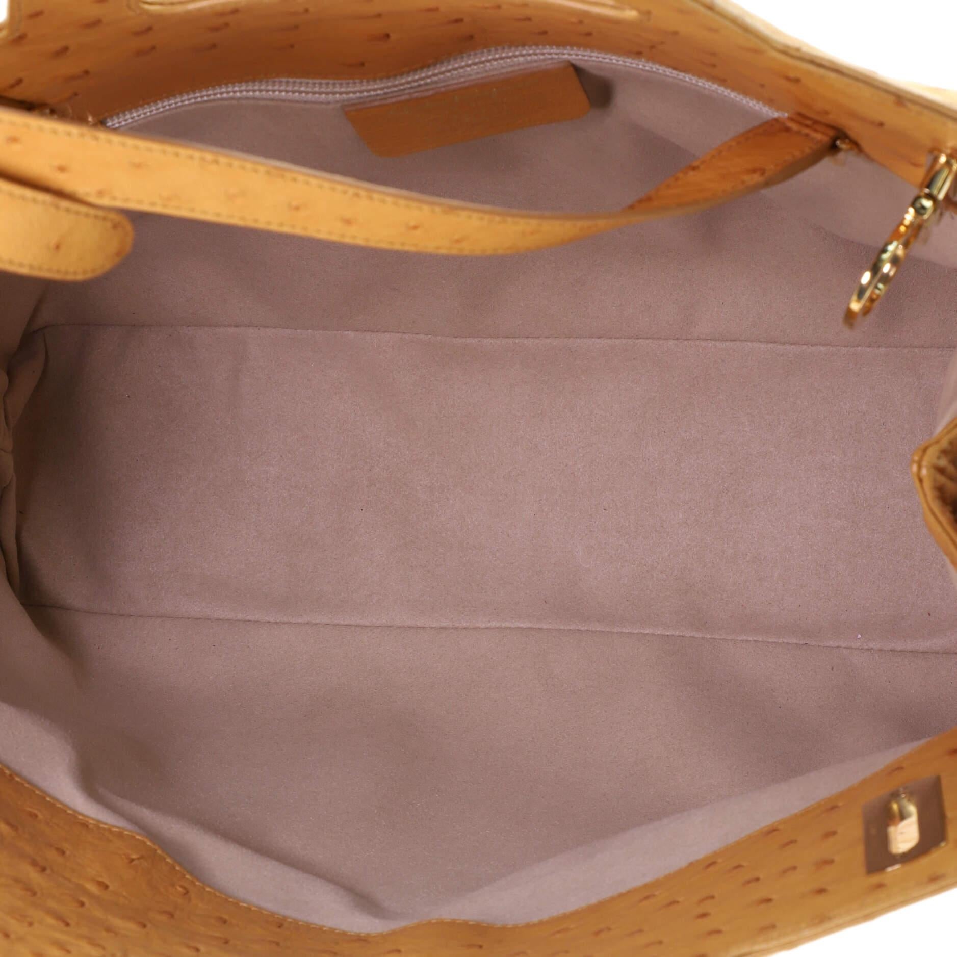 Salvatore Ferragamo Convertible Gancini Handle Bag Ostrich Large In Good Condition In NY, NY