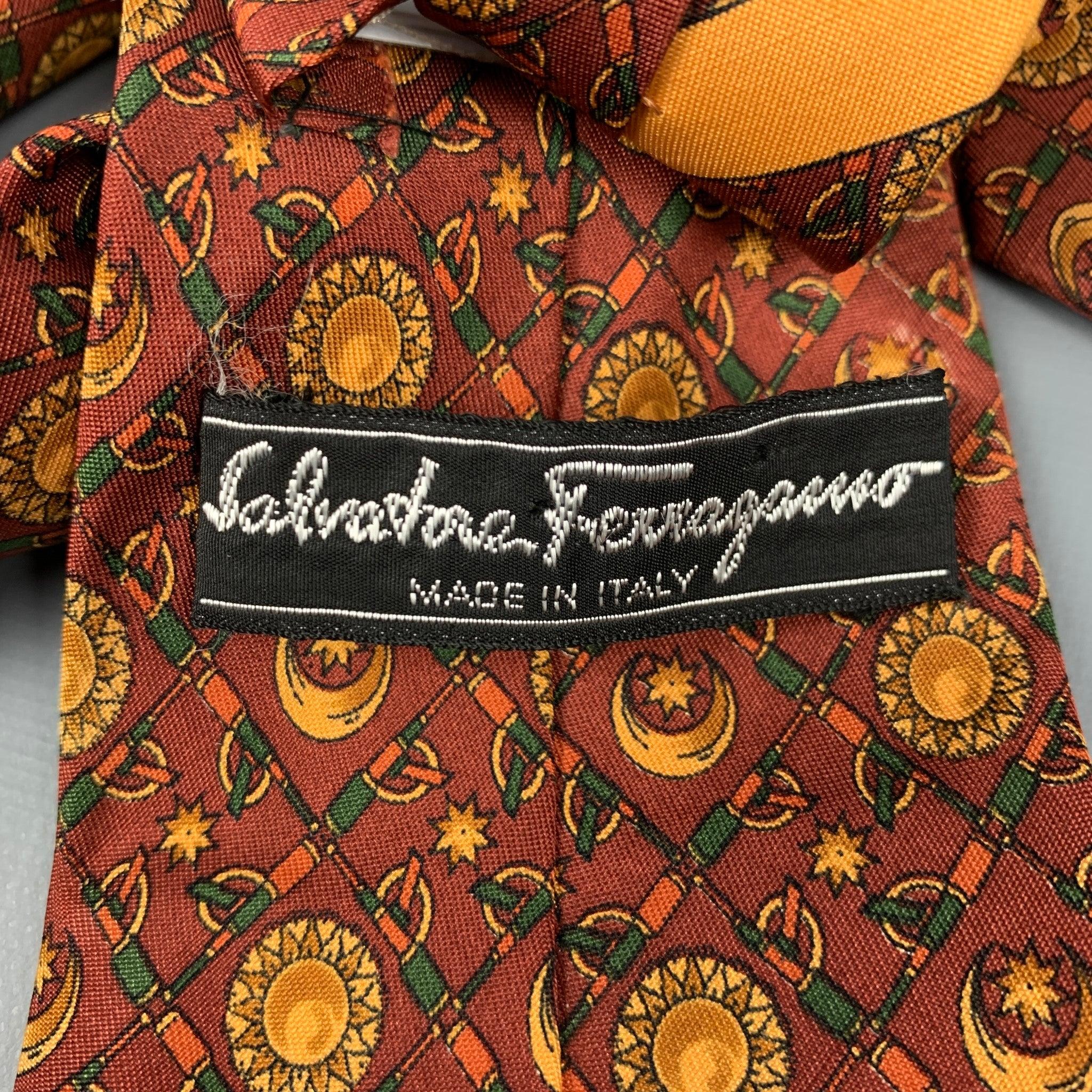 Men's SALVATORE FERRAGAMO Copper Sun & Moon Print Silk Tie
