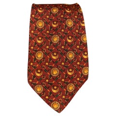 SALVATORE FERRAGAMO Copper Sun & Moon Print Silk Tie