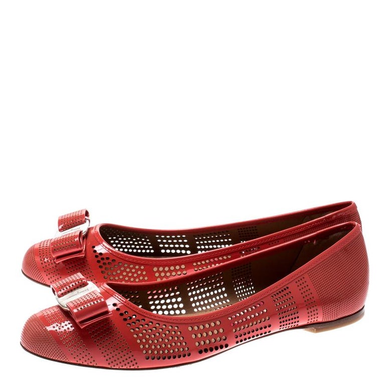 Salvatore Ferragamo Coral Perforated Patent Leather Varina Bow Ballet ...
