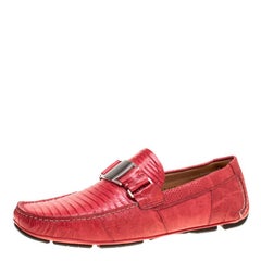 Salvatore Ferragamo Coral Red Lizard Sardegna Loafers Size 42