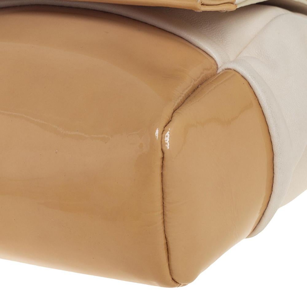 Salvatore Ferragamo Cream/Beige Patent and Leather Bow Flap Shoulder Bag 6