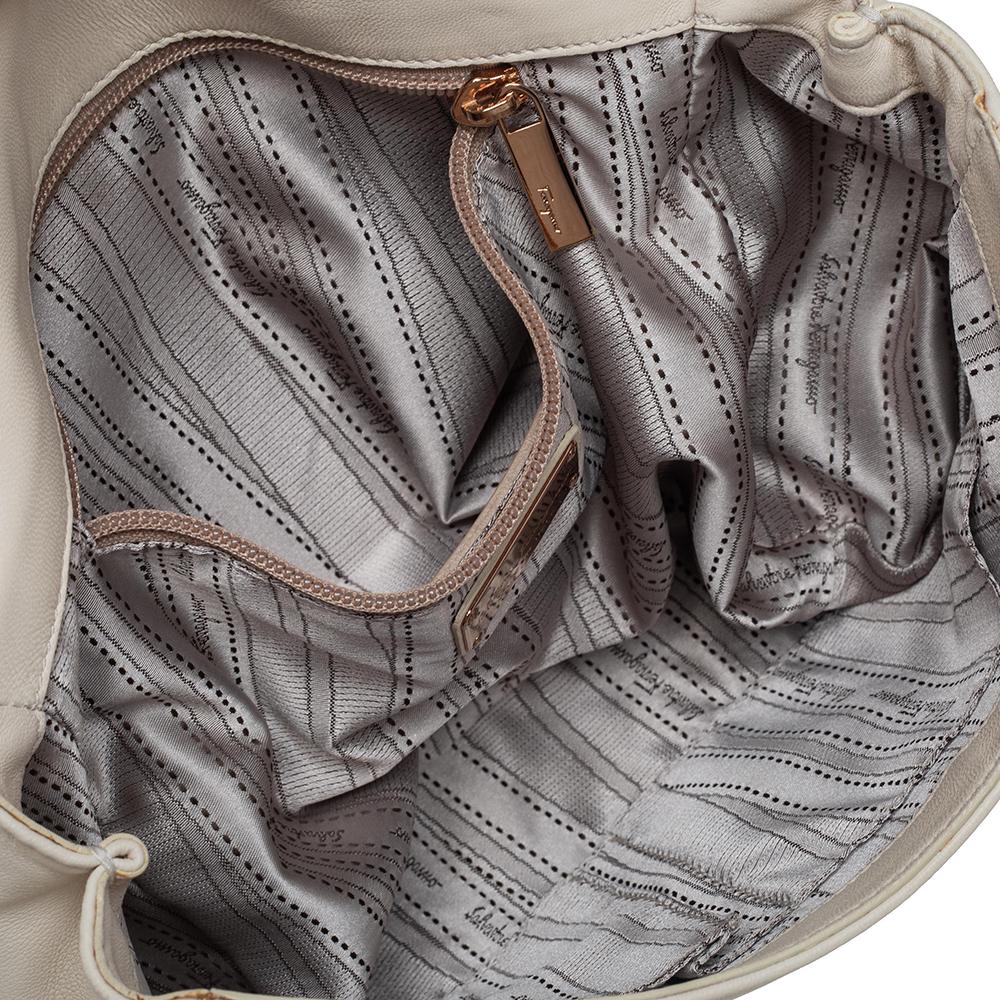 Salvatore Ferragamo Cream/Beige Patent and Leather Bow Flap Shoulder Bag 3