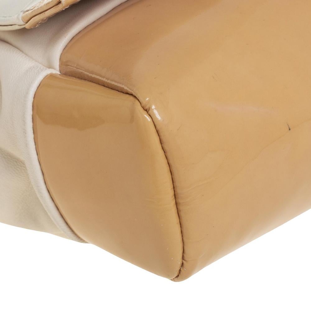 Salvatore Ferragamo Cream/Beige Patent and Leather Bow Flap Shoulder Bag 5