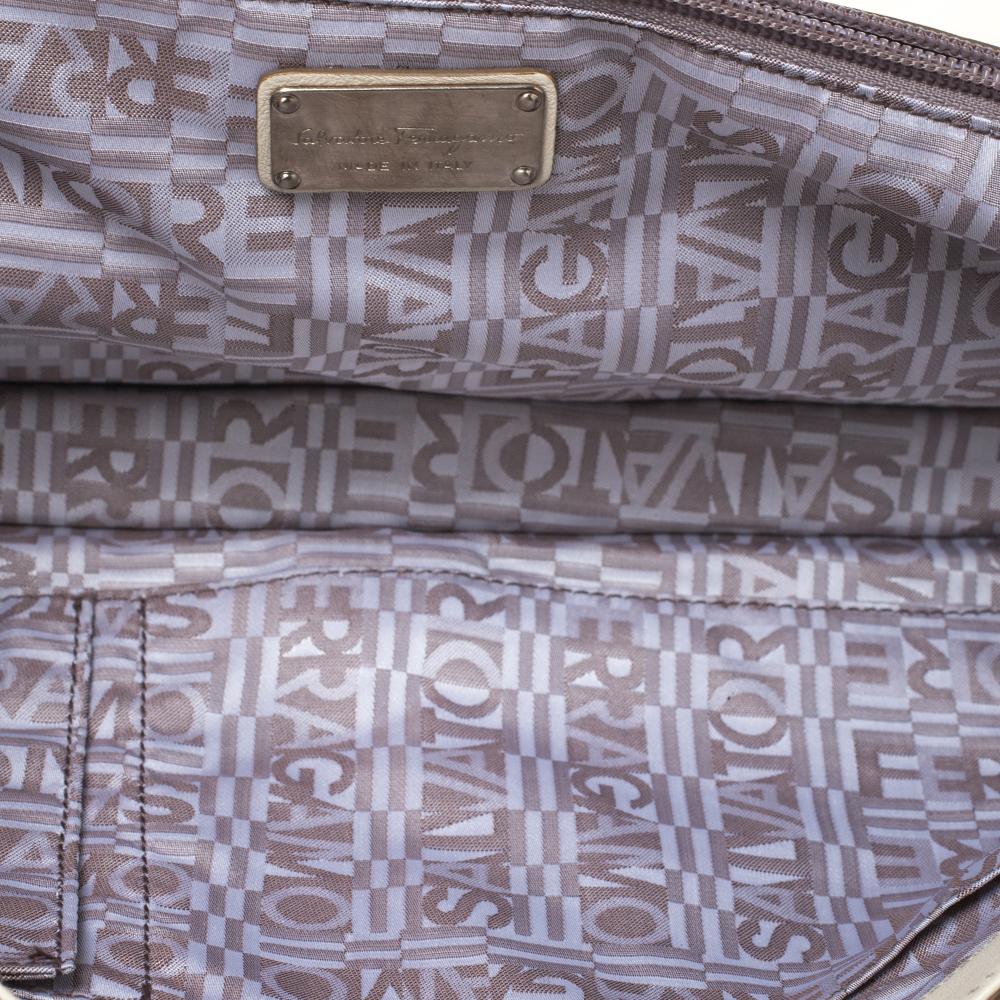 Salvatore Ferragamo Cream Leather Gancini Top Handle Bag 2