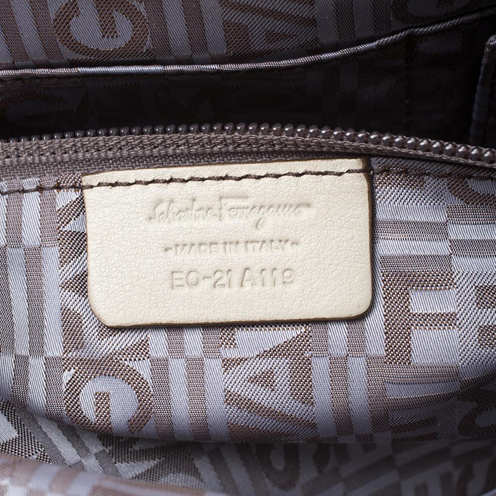 Salvatore Ferragamo Cream Leather Gancini Top Handle Bag 3