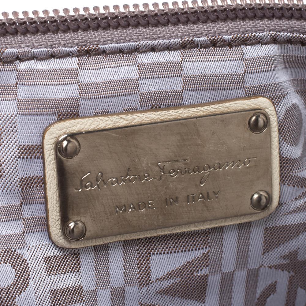 Beige Salvatore Ferragamo Cream Leather Gancini Top Handle Bag