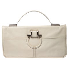 Salvatore Ferragamo Cream Leather Gancini Top Handle Bag