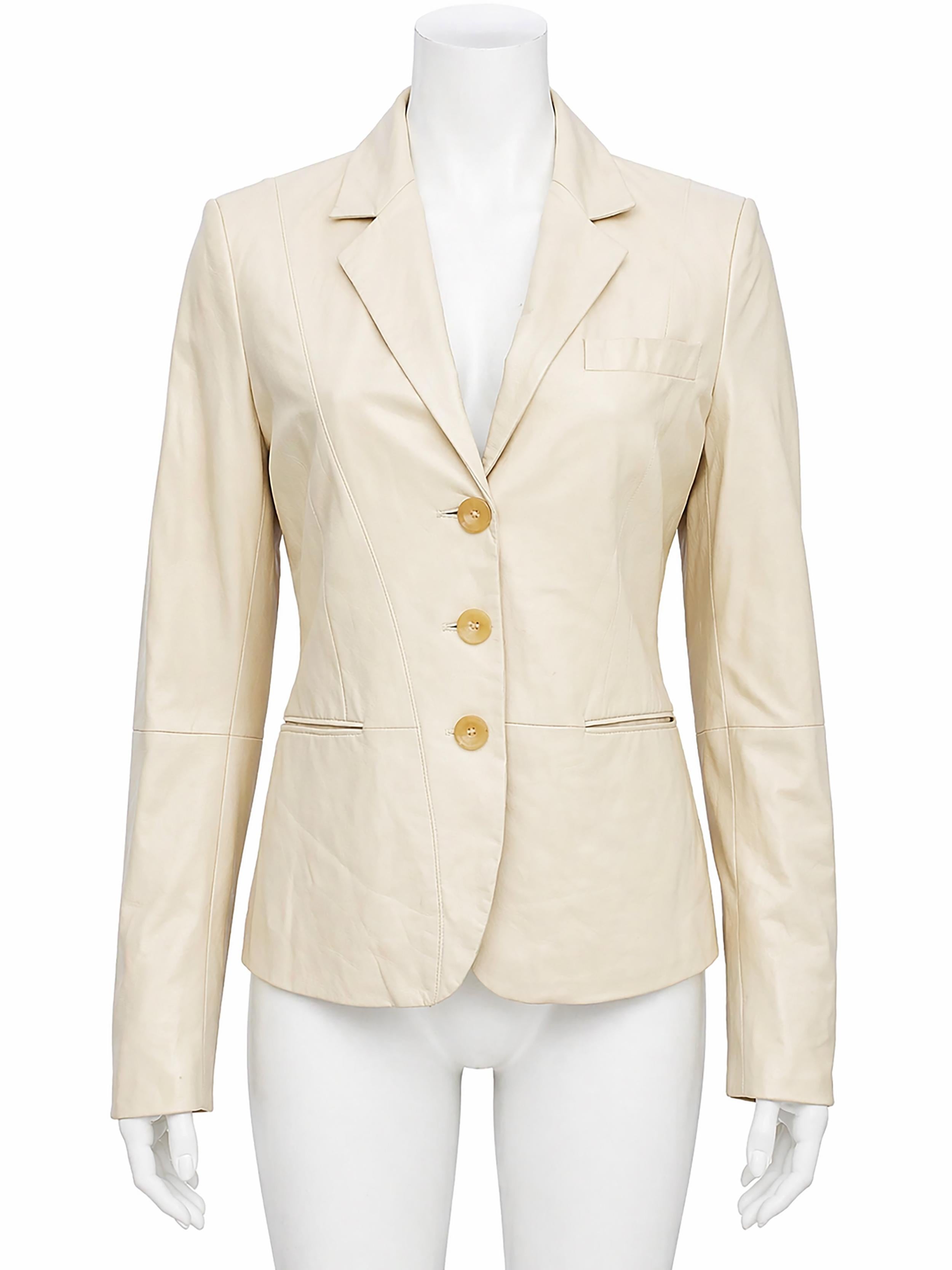 Salvatore Ferragamo Cream Leather Jacket Size 44 Made in Italy For