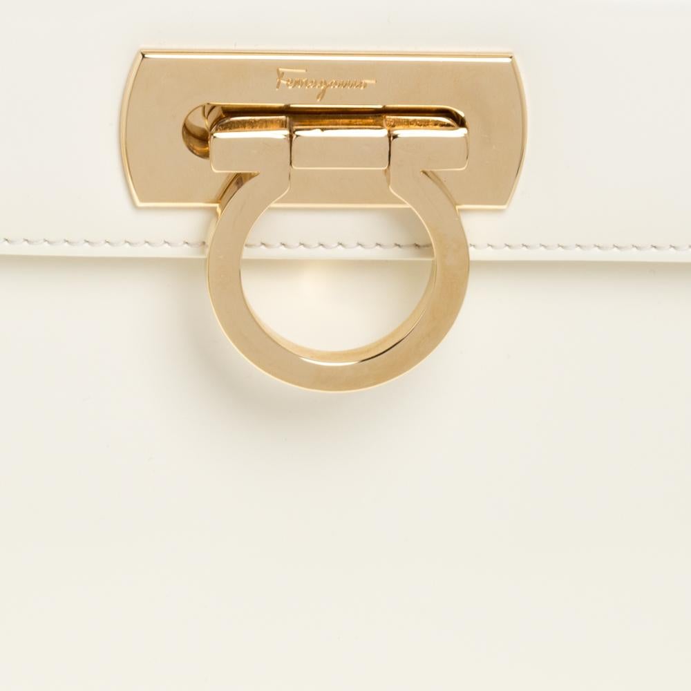White Salvatore Ferragamo Cream Patent Leather Kelly Top Handle Bag