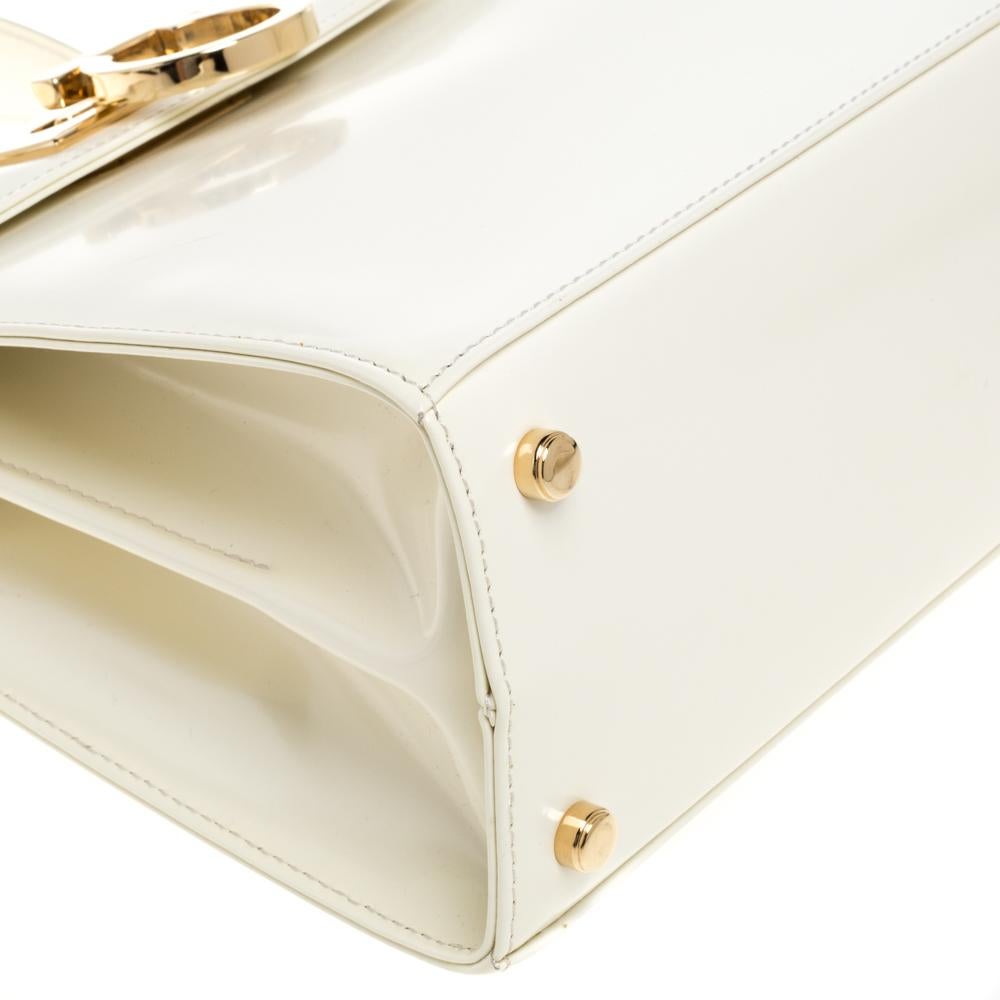 Women's Salvatore Ferragamo Cream Patent Leather Kelly Top Handle Bag