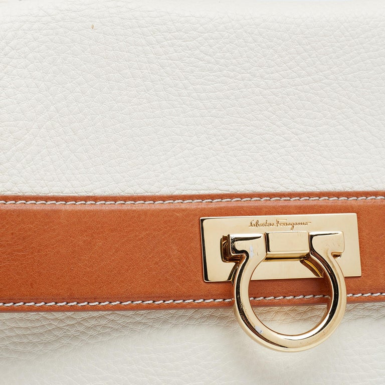 Salvatore Ferragamo Cream/Tan Leather Sofia Top Handle Bag at 1stDibs