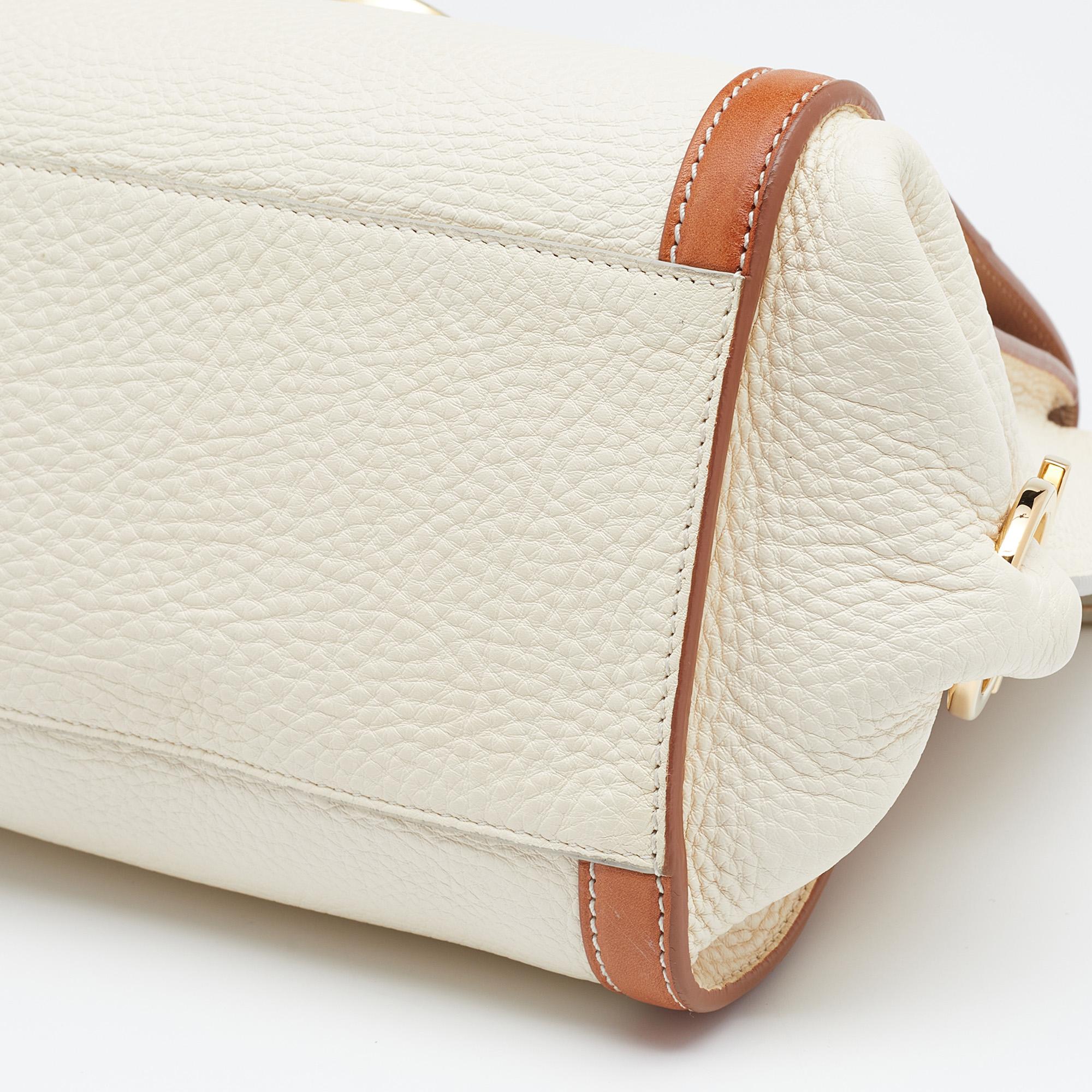 Salvatore Ferragamo Cream/Tan Leather Sofia Top Handle Bag 2