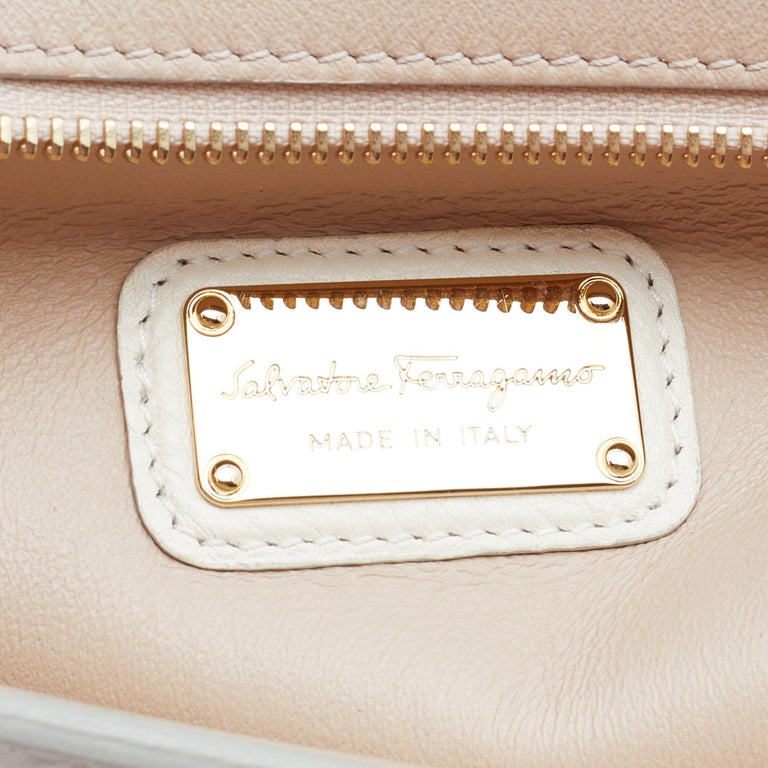 Salvatore Ferragamo Cream/Tan Leather Sofia Top Handle Bag at 1stDibs