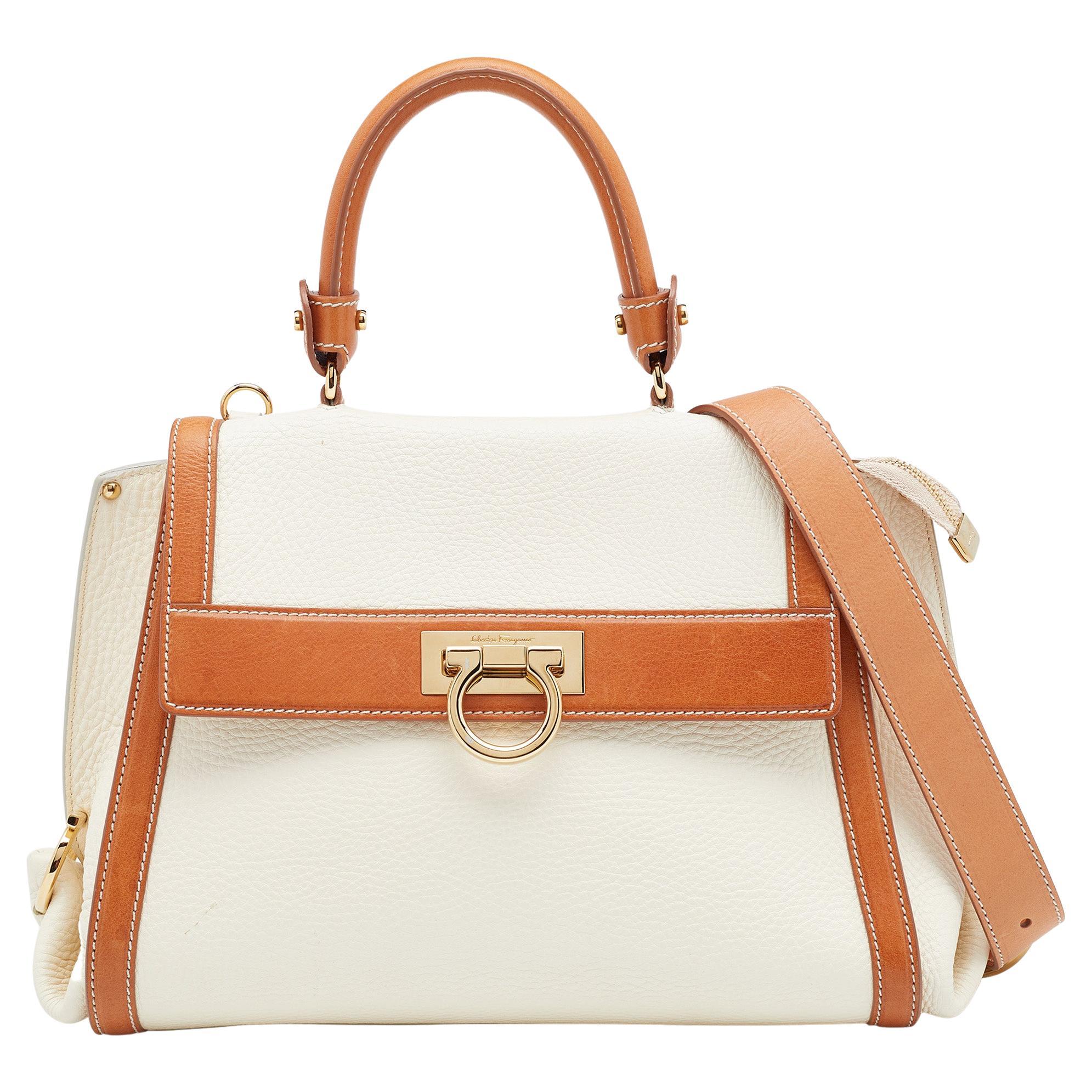 Salvatore Ferragamo Cream/Tan Leather Sofia Top Handle Bag