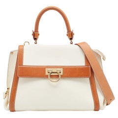 Used Salvatore Ferragamo Cream/Tan Leather Sofia Top Handle Bag