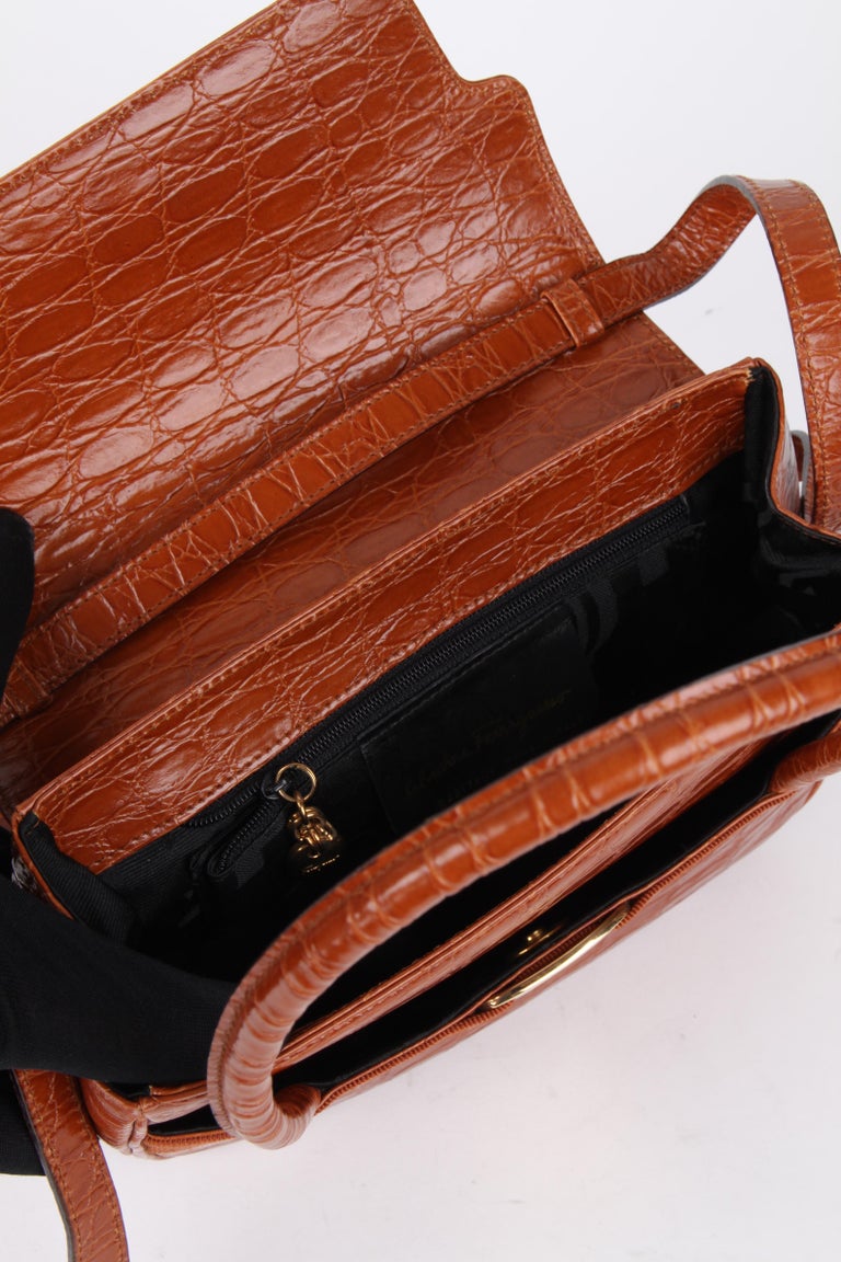 Salvatore Ferragamo Crocodile Embossed Crossbody Bag at 1stDibs