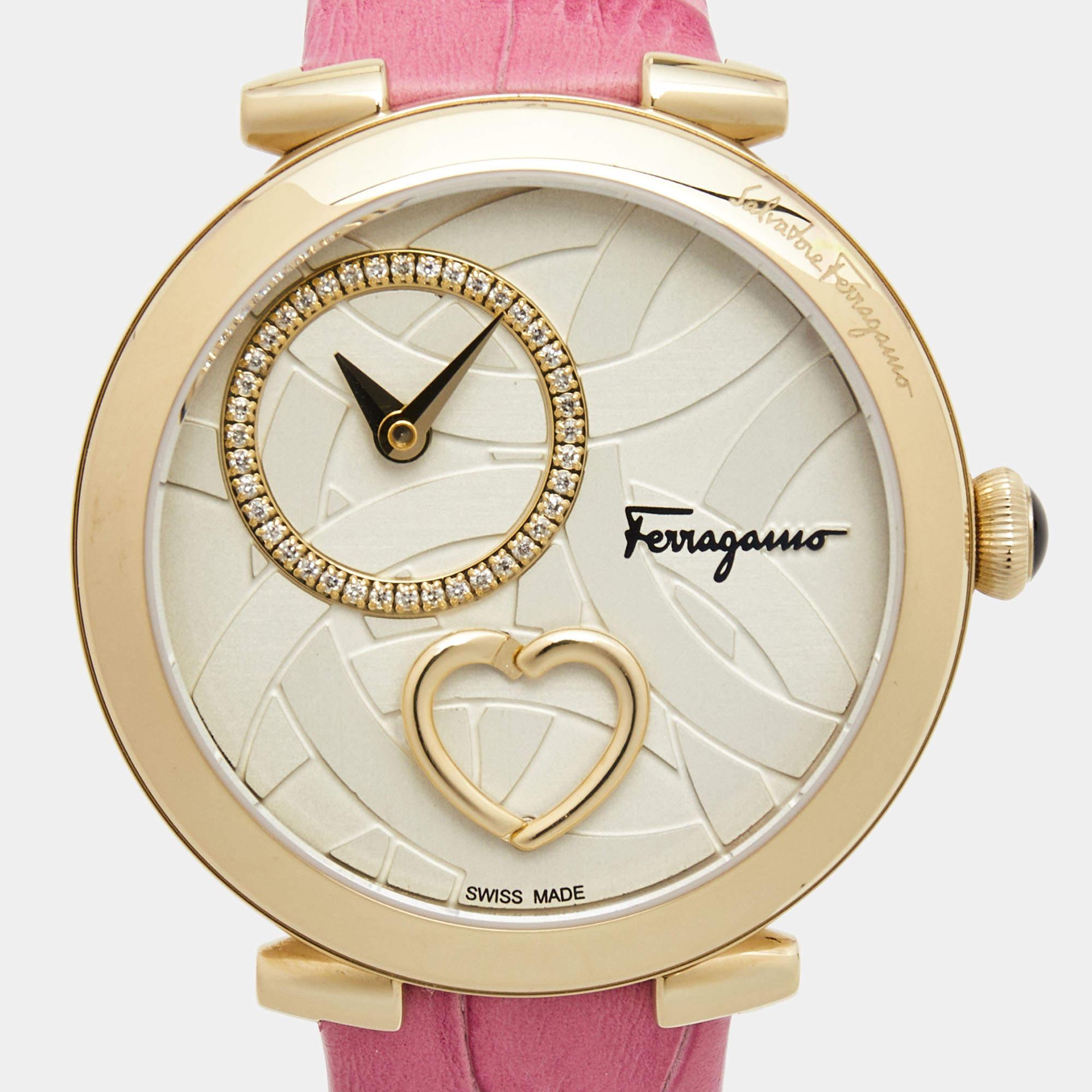 Women's Salvatore Ferragamo Cuore Beating Heart Gold Tone Stainless Steel Leather FE2040