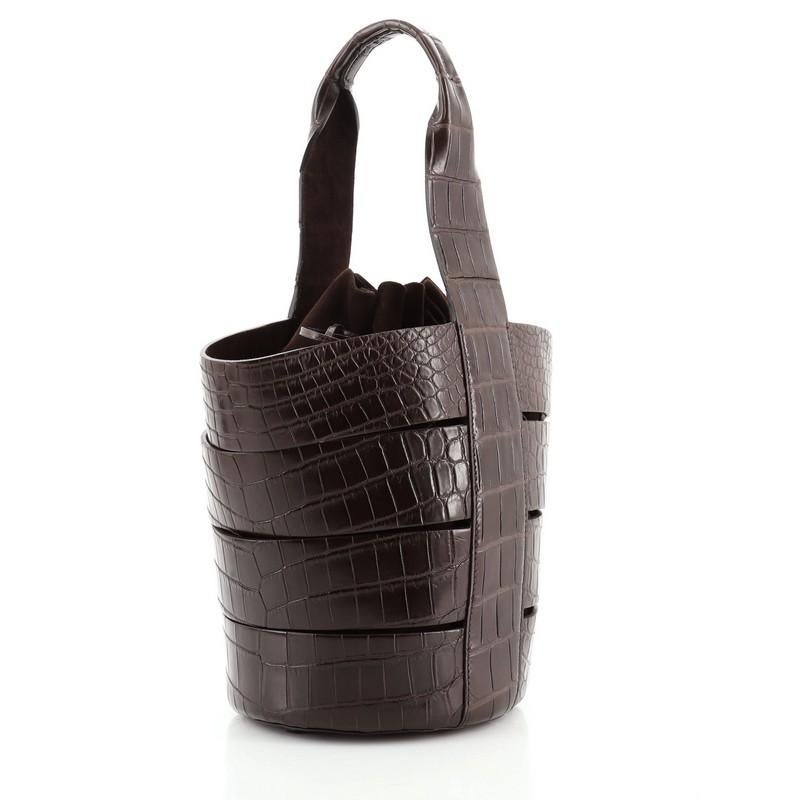 Black Salvatore Ferragamo Cut-Out Bucket Bag Crocodile Medium
