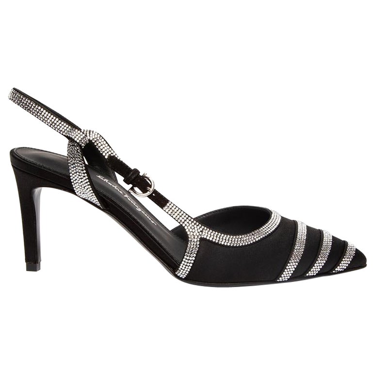 Salvatore Ferragamo Dahlia Slingback With Crystals In Black Size UK 3